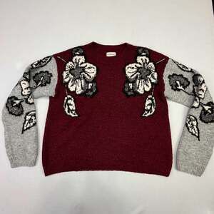 Silverflint Maroon and Grey Floral Pattern Crewneck Sweater